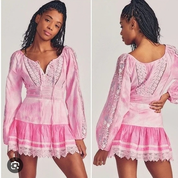 LoveShackFancy Chelie Pink Lace Long Sleeve Dress - Picture 7 of 8